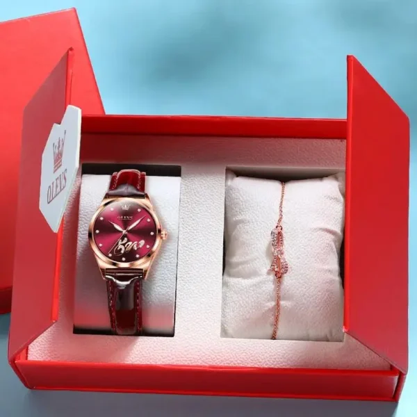 OLEVS 5581 Original Quartz Watch for Women Fashion Leather Strap Zircon Scale Rose Gold Bezel Waterproof Luxury Women's Watches - Image 6