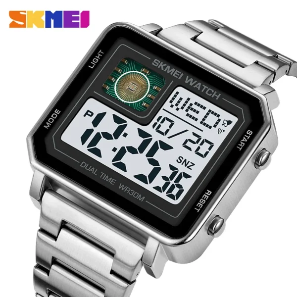 SKMEI Mens Full Steel Sport Watches Back Light Digital Countdown Timer Stopwatch Clock Wristwatch Waterproof Montres pour hommes