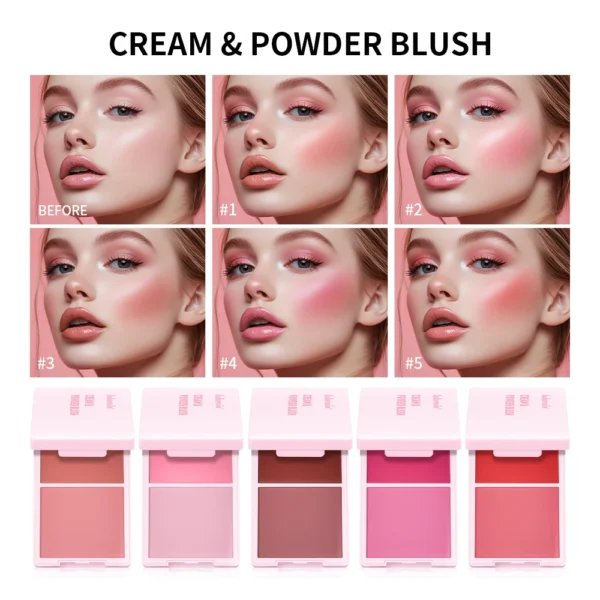 Blush Juvia's Cream Powder Matte Blush Makeup Rose Pan Long-lasting Wearing High Pigment Natural Matte Blush Duo Cosmtics - Image 6