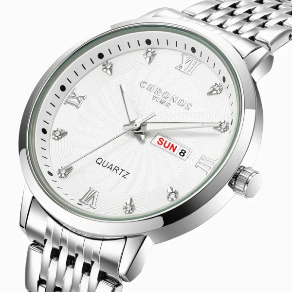 CHRONOS Mens Watch Waterproof Stainless Steel Business Men Wrist Watches with Calendar Auto Date Quartz Classic Office Timepiece - Image 5