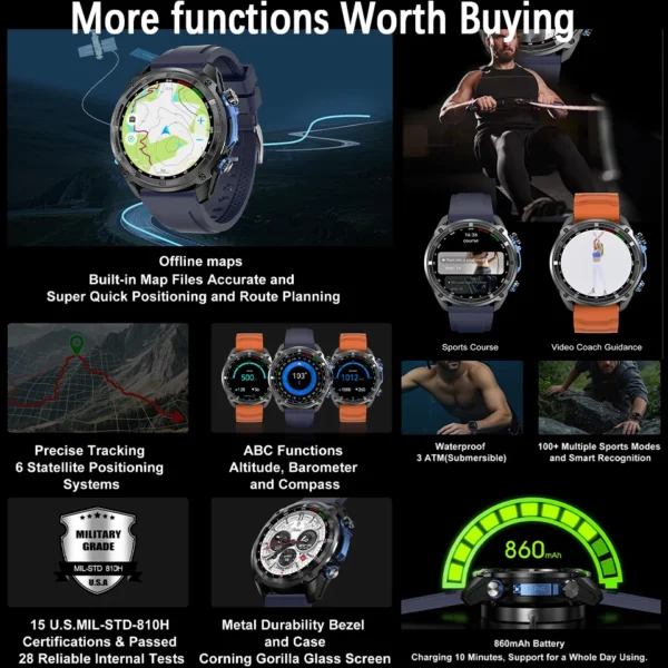 GPS Six Satellites Smart Watch Sport Men IP69K Waterproof Swim Trackr Bluetooth call 860Mah Smartwatch Woman Bracelet For Xiaomi - Image 3