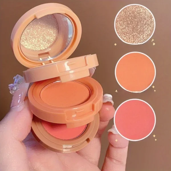 3in1 Blush Palette Pressed Highlighter Palette LongLasting Waterproof Matte Highlighter Shimmer Blush Makeup - Image 3