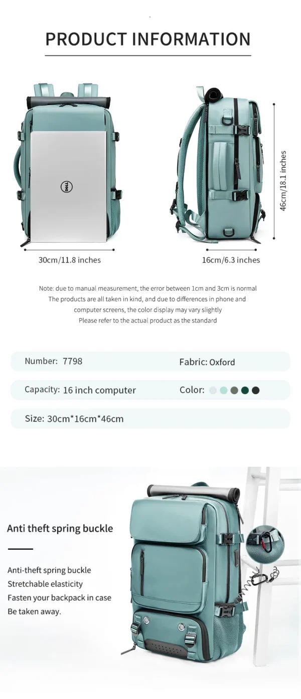 XOKY Large Travel Backpack Boardable Backpack USB Charging Waterproof Outdoor Travel Backpack independent shoe compartment 8102 - Image 5