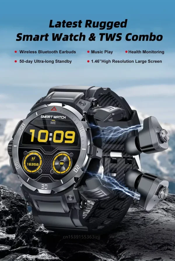 GT100 Pro Earphone Smart Watch New Upgrage 2-in-1 Wireless TWS Combo Bluetooth Talk Earbuds Music Play Headset Smartwatch - Image 2