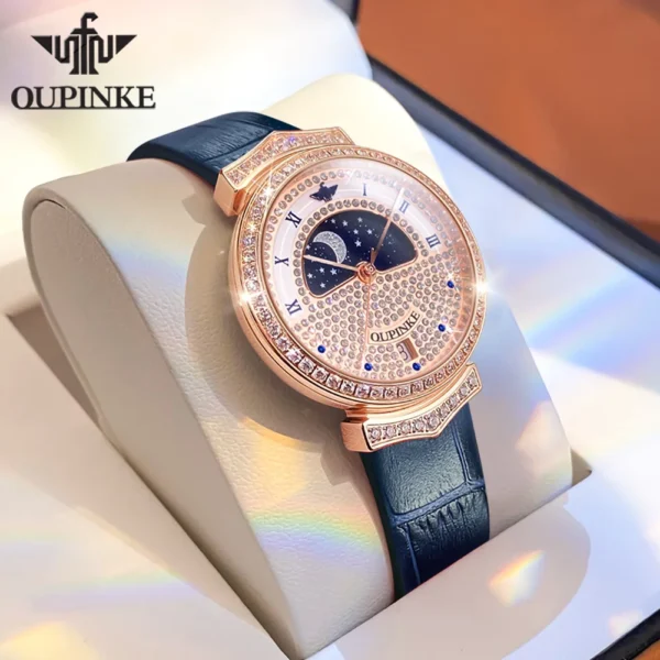 OUPINKE 3216 Original Swiss Quartz Movement Watch for Woman Full Diamond Women's Watches Leather Strap Waterproof Ladies Watches - Image 7