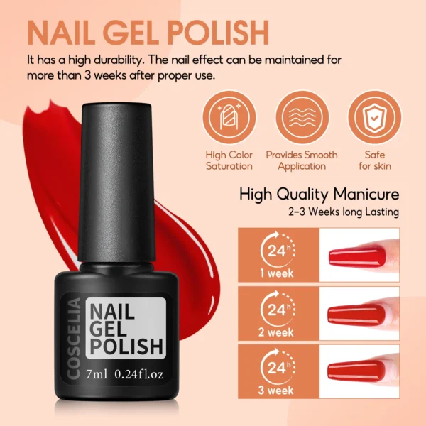 COSCELIA 35 Colors Gel Nail Polish Set with Base Coat Matte Glitter Top Coat Kit Semi Permanent Gel Polish Nail Art Manicure Kit - Image 5
