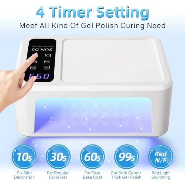 480W UV LED Lamp for Nails 108 LEDs Nail Dryer with Red Light Whitening Mode Large Space Manicure Lamp 4 Timer Settings - Image 2