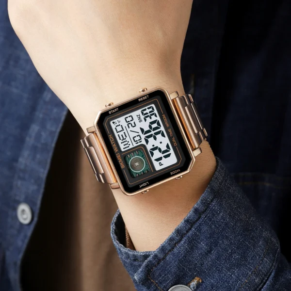 SKMEI Mens Full Steel Sport Watches Back Light Digital Countdown Timer Stopwatch Clock Wristwatch Waterproof Montres pour hommes - Image 3
