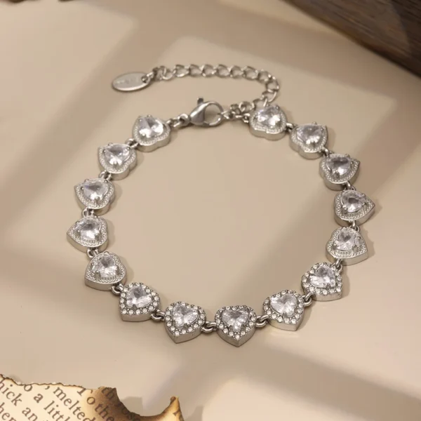 Trendy Stainless Steel Cuban Chain Necklace Bracelet for Women White Zircon Inlaid Luxury Charm Bangle Jewelry Gift - Image 5