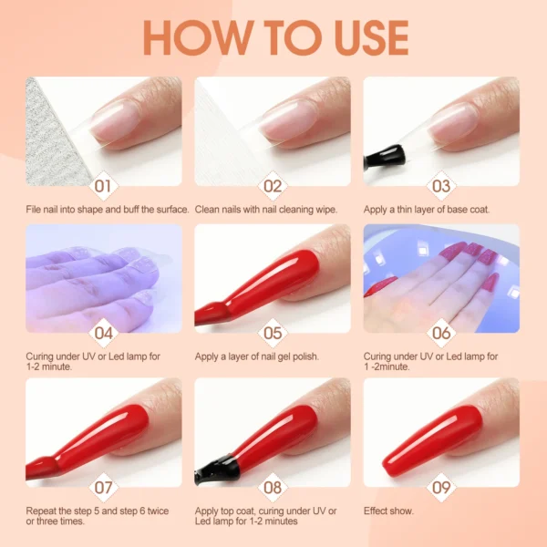 COSCELIA 35 Colors Gel Nail Polish Set with Base Coat Matte Glitter Top Coat Kit Semi Permanent Gel Polish Nail Art Manicure Kit - Image 6