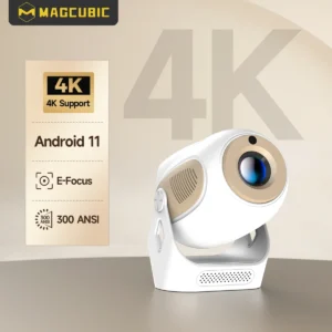 جهاز عرض Magcubic HY300 X 4K 720P Android 11 مع تركيز كهربائي 300Ansi Wifi6 BT5.0 جهاز عرض محمول HIFI صوت منزلي خارجي