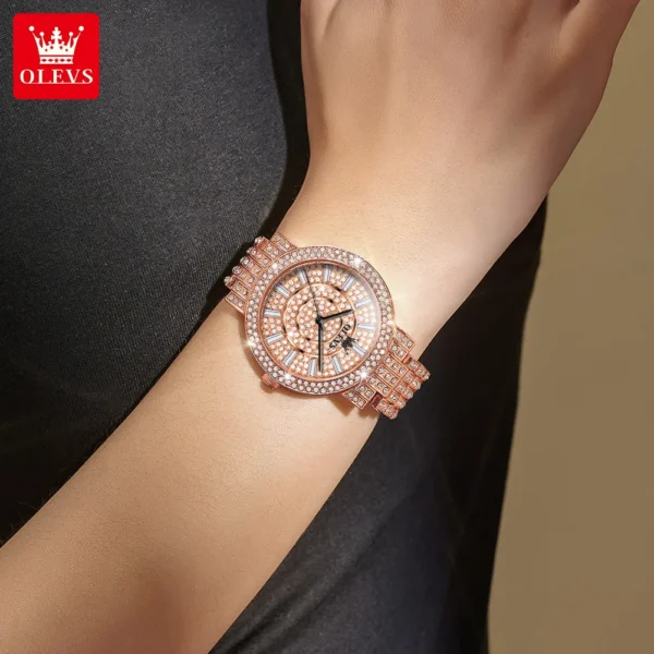 OLEVS 9904 Full Diamond Luxury Quartz Watch for Women Elegant Fashion Rose Gold Stainless Steel Waterproof Ladies Wristwatches - Image 6