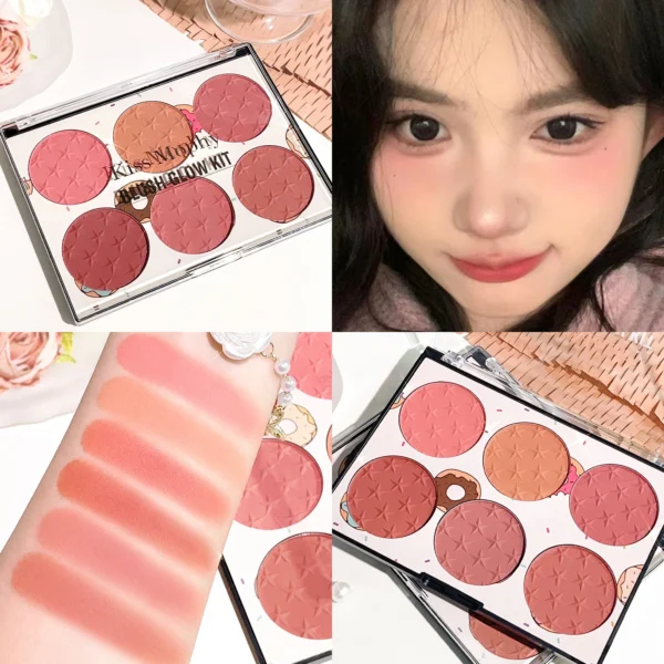 Six-color blush plate girl's heart waterproof matte pearl multi-color nude makeup natural grooming students - Image 2