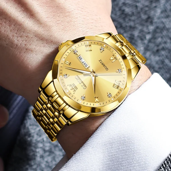 OLEVS New Watch for Men Original Quartz Waterproof Male Wristwatch Gold Stainless Steel Strap High-end Luxury Man Watch Clock - Image 5