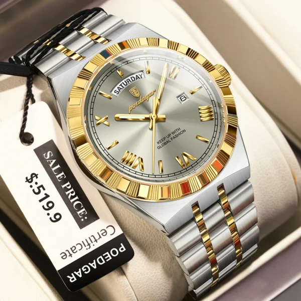 POEDAGAR Classic Business Watches For Men Week Date Waterproof Luminous Men Watch Stainless Steel Quartz Luxury Men's Wristwatch - Image 2
