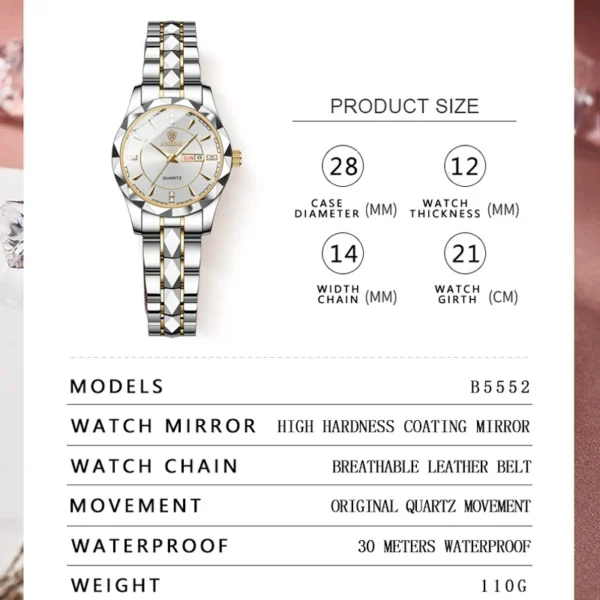 BINBOND Brand Watch Luxury Quazt woman Watches Waterproof Luminous Date Ms. Wristwatch Fashion Sports woman Clock 5552 - Image 4