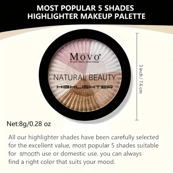5 Colors Highlighter Powder Makeup Palette, Shimmer Glitter Highlighter Palette High Pigment Face Illuminator Makeup, Ideal Gift - Image 4