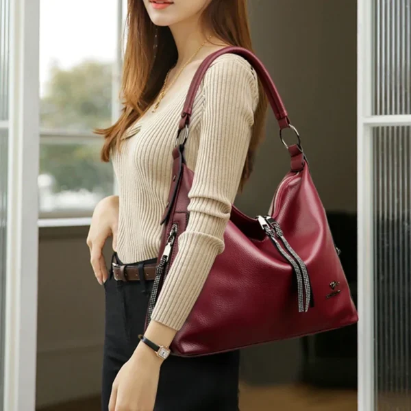 2024 Women High Quality Leather Shoulder Bag Top-handle Bags Casual Large Capacity Messenger Bags Luxury Designe Ladies Handbags - Image 3