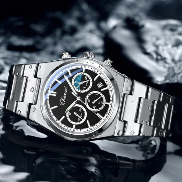 CHENXI Classic Business Moon Phase Men Watches Chronograph Quartz Man Watch Steel Strap Calendar Waterproof Luminous Wristwatch - Image 2