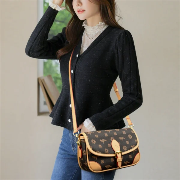 Women Quality Soft Leather Shoulder Bag Vintage Print Designer Crossbody Bag Ladies Handbags Small Purses Messenger Commuter Sac - Image 3