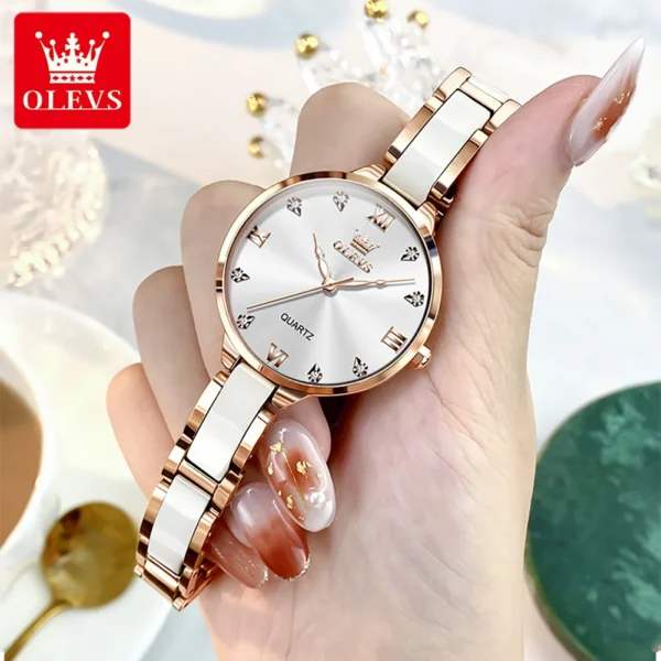 OLEVS 5872 Women Watch Fashion Original Luxury Quartz Watch Waterproof Ceramic Strap Authentic Premium Gift Elegant Women Watch - Image 3
