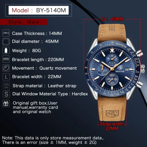 SAPPHERO Classic Quartz Men's Watch Chronicle Waterproof Men's Watch Leather Strap Business Casual Sports Clock - Image 5