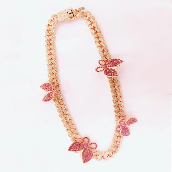 Hip Hop Iced Out 13MM Butterfly Miami Cuban Link Chain Necklaces Women Bling Choker Fashion Jewelry - Image 3