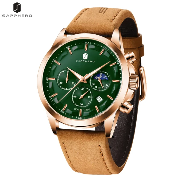 SAPPHERO Men's Business Watches Leather Strap Sports Casual Quartz Men's Watch Classic Waterproof Timepiece 5ATM Wrist Watch - Image 2