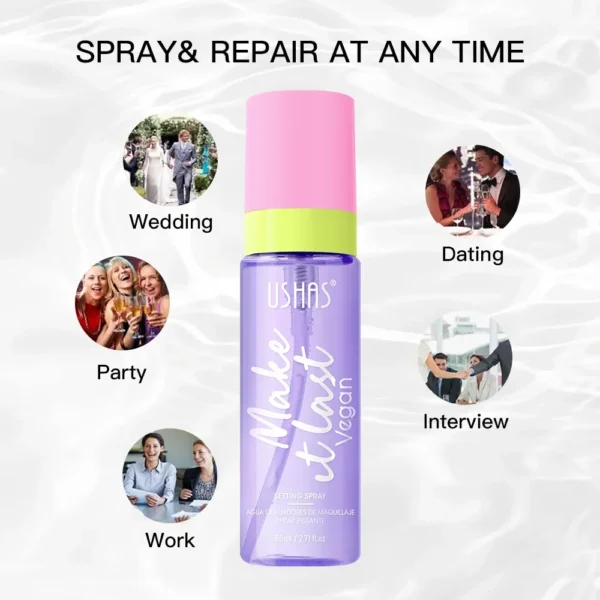 USHAS 80ml Setting Spray Waterproof, Moisturizing Oil-Control & Hydrating Long-Lasting Makeup Fixer - Image 5