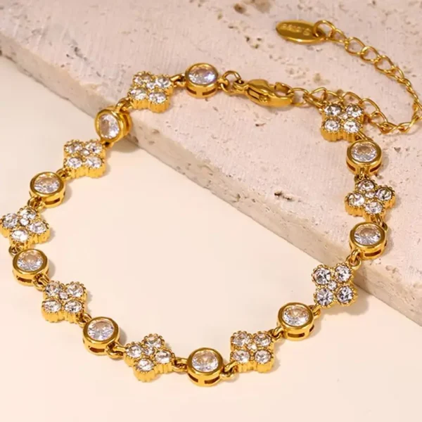 Nivora 16CM Stainless Steel Wrist Chain Bracelets Bling Cubic Zircon Flower Charm Bracelets For Women Golden Waterproof Jewelry - Image 4