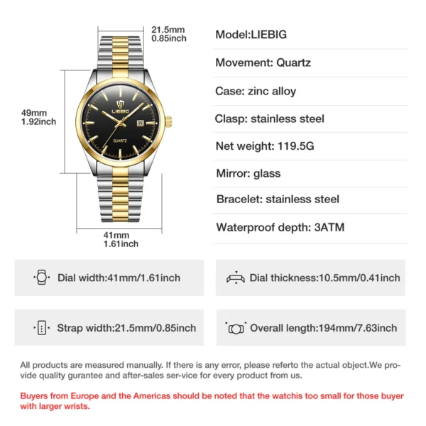 Fashion Luxury Stainless Steel Quartz Wristwatch Classic Business Date Waterproof Luminous Stainless Steel Men Quartz Wristwatch - Image 9