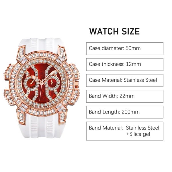 MISSFOX New Red Quartz Watch For Men Luxury Hip Hop Streetwear Clock Waterproof Diamond Watches AAA Quartz Men's Wristwatches - Image 2