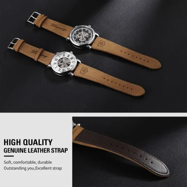 Forsining Classic Skeleton Hand Winding Watches Luminous Hands Mechanical Watch for Men Brown Leather Strap Business Wristwatch - Image 6