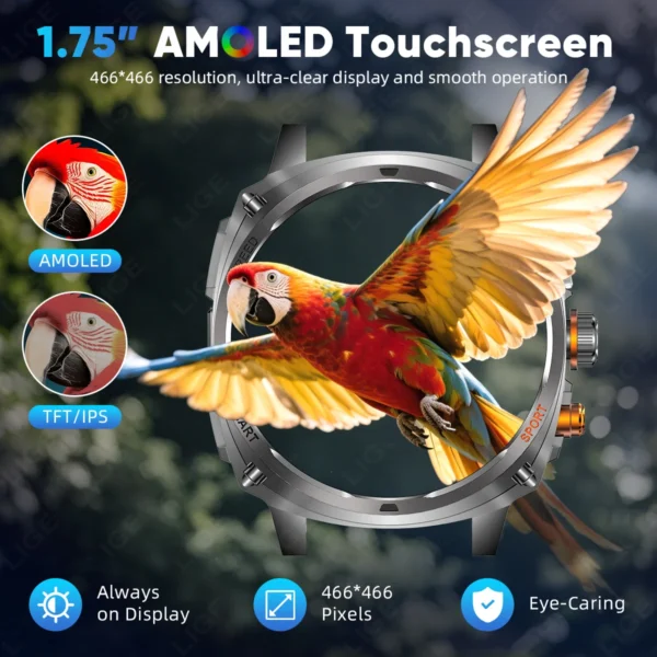 LIGE New Smart Watch Men 800mAh Battery Ultra Long Standby Time Bluetooth Call 1.75" AMOLED Display Sport Fitness Smartwatch Men - Image 5