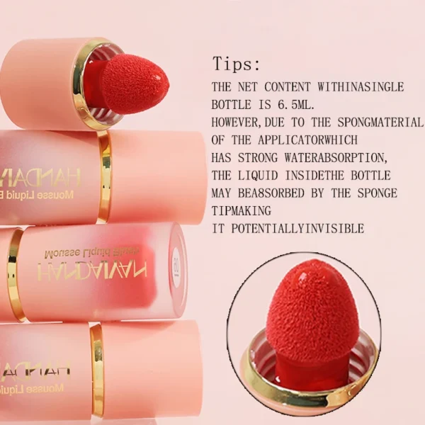 HANDAIYAN 6 Colour Matte Liquid BlushEasy to apply long lasting waterproof blush sponge brush head - Image 4