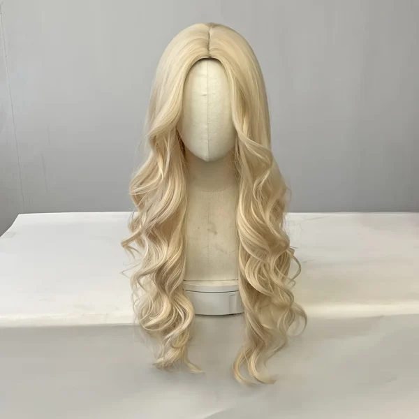 Blonde women's synthetic wig with large waves and long curly hair wig full head set Halloween cosplay daily dress wig - Image 3
