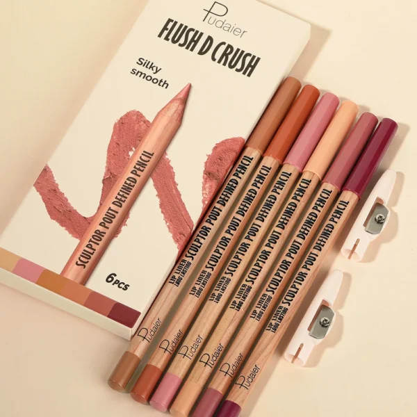 6Pcs Waterproof Lip Liner Set - Water-Resistant, Matte Finish Crayon Lip Pencils Non-Smudging & Easy-to-Apply with Sharpener