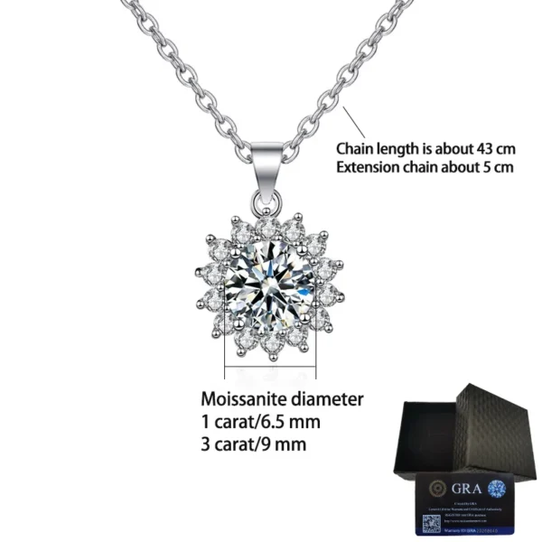 925 Sterling Silver Moissanite Sunflower Necklace Fashion Casual Luxury Design Mother's Birthday Gift for Women Annivers - Image 6
