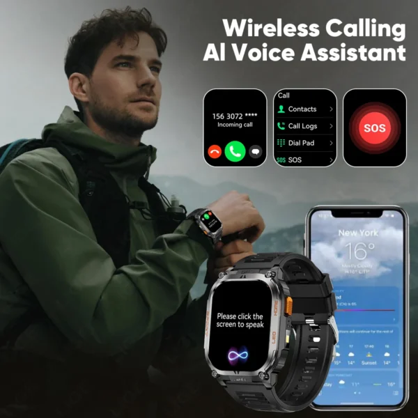 LIGE GPS Smart Watch 630mAh Battery IP68 Waterproof Bluetooth Call Men Sports Smartwatch 2.01'' LED Flashlight Compass Bracelet - Image 4