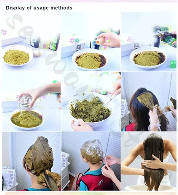 Pure Natural Plant Indian Henna Powder Hair Dye Black Brown To Cover White Hair, Protect and Repair Hair 250g/500g - Image 2