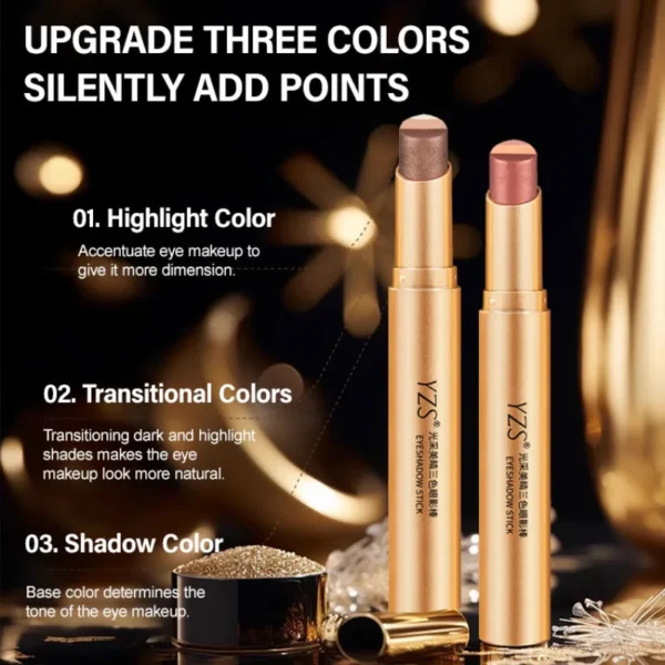3-in-1 Eyeshadow Stick with Shimmer Tone, Waterproof Sweatproof Long-Lasting Eye Shadow Pencil for Blending and Vibrant Color - Image 6