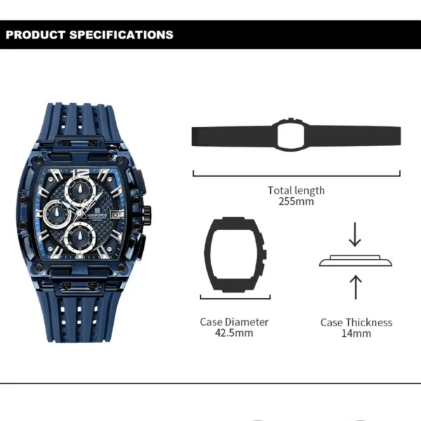 NAVIFORCE Fashion Men Watch Quartz Chronograph Clock 3ATM Waterproof Silicone Band Sports Casual Date Display Male Wristwatches - Image 2