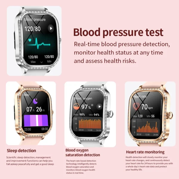 For Xiaomi Huawei New Women Smart Watch Heart Rate Blood Pressure Monitor Music Playback AI Voice Sports BT Calling SmartWatch - Image 3