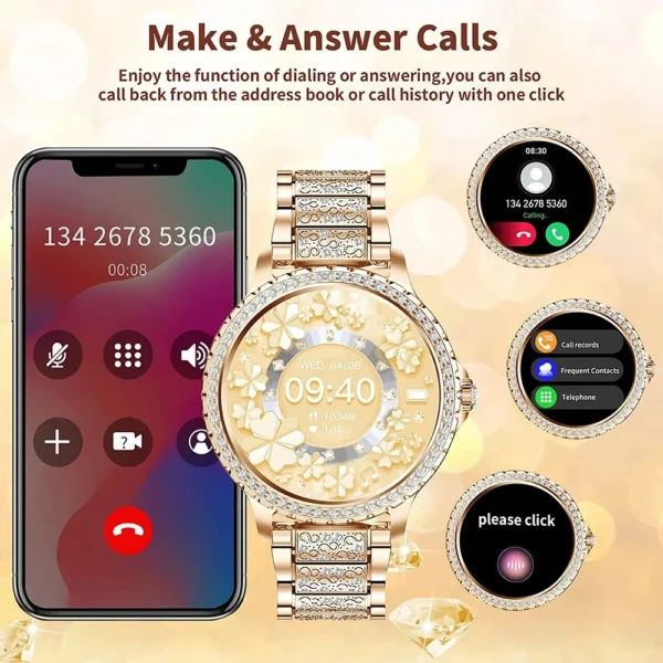 Fashion Luxury Gold Women Smart Watch Heart rate Blood Oxygen Sleep Monitoring Diamond Bracelet Bluetooth Call Smartwatch Ladies - Image 2