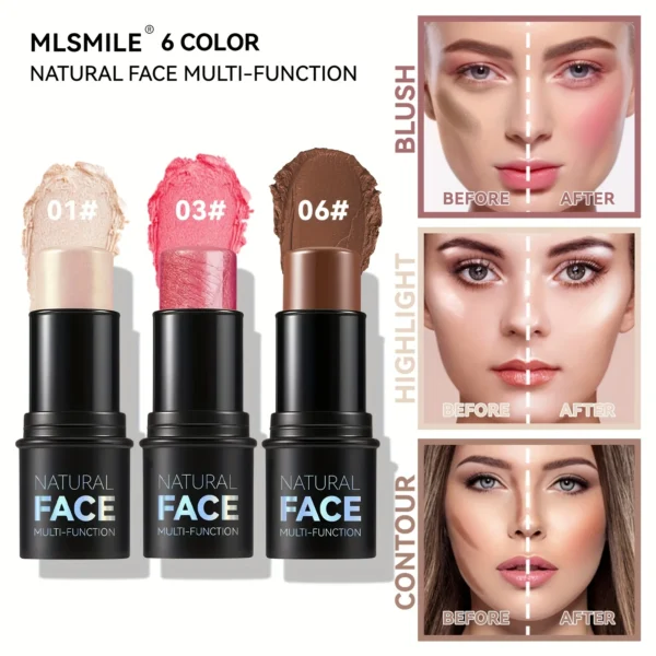 Cream Contour Sticks,Shades with Highlighter & Bronzer & Blush, Non-greasy and Water-resistant Face Contouring Pen - Image 2