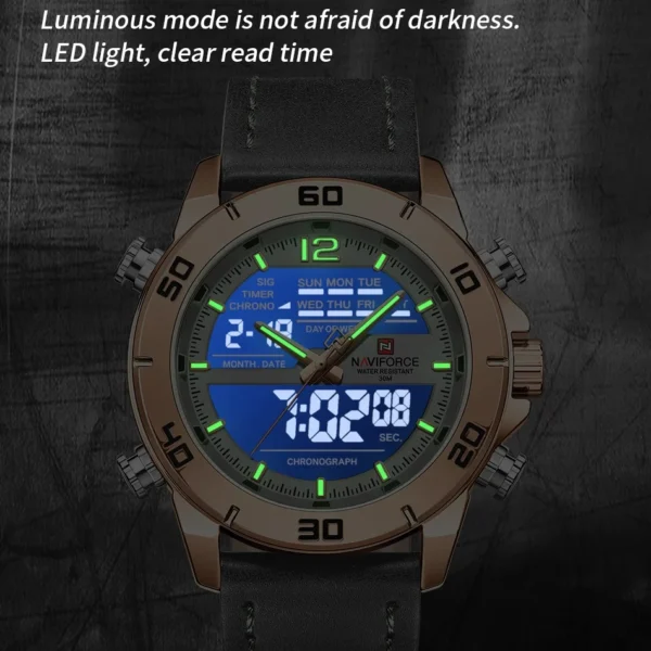 NAVIFORCE Men's Watches Fashion Genuine Leather Band 30M Waterproof Male Quartz Wristwatches Luminous Day and Date Display Clock - Image 4