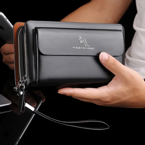 Leather Clutch Bag for Man Zipper Wallet Passcard Fashion Luxury Handbag Square Card Holder Phone Pouch Hand Porter Bag Male - Image 3