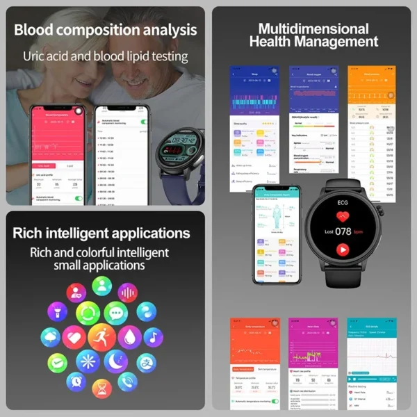 2025 New AI Diagnostic Smart Watch Women Physical Health ECG+PPG Heart Rate Blood Pressure Temperature Bluetooth Call SmartWatch - Image 2