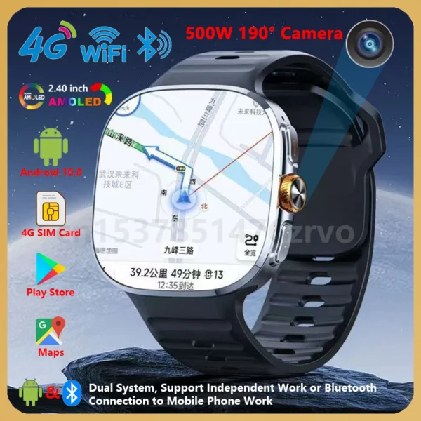 2.4-inch AMOLED Smart Watch 4G Android Smartwatch With 5MP Camera Support Maps Download APP Face Unlock GPS WIFI Bluetooth Call
