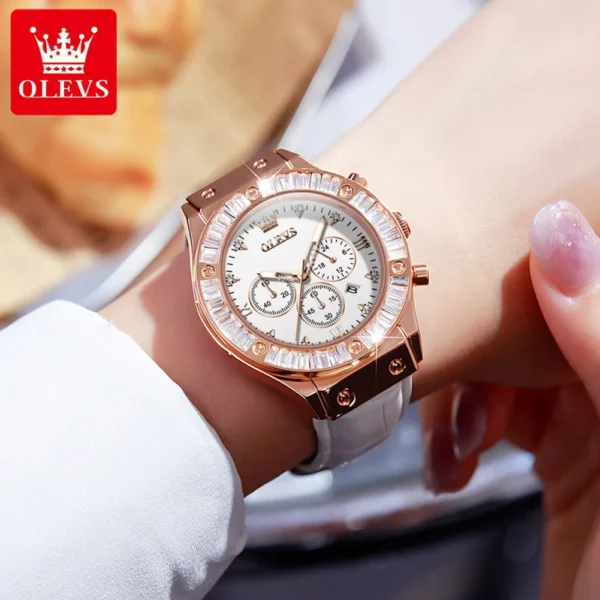 OLEVS Women's Watches Zirconium Diamonds Dazzling With Multifunctional Dial Elegant Fashion Original Quartz Watch for Ladies - Image 3